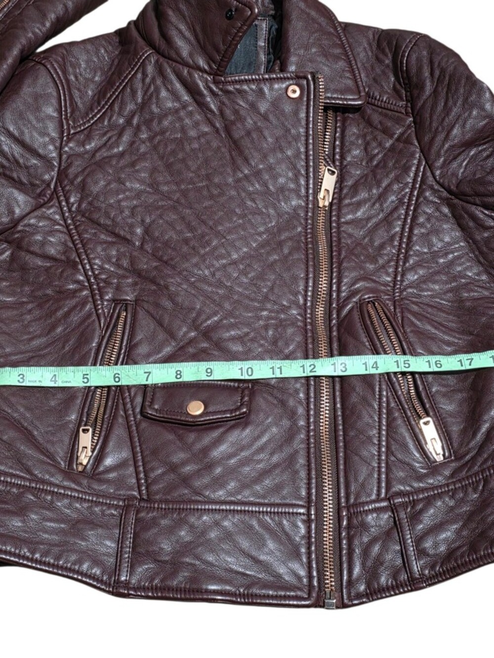 Marc New York Andrew Marc Burgundy Leather Moto Jacket Lg Quilted Biker Zip Coat - Picture 7 of 11